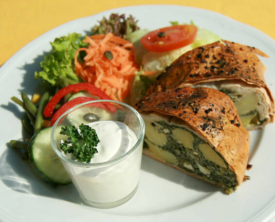 Potato and Leaf Spinach Strudel at the Herberstein Wildlife Park Restaurant